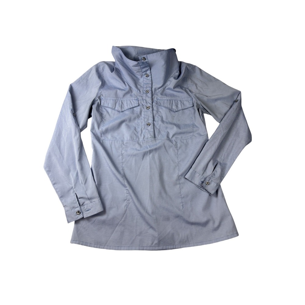Mountain Hardwear Womens Small Blue White Striped Roll Tab‎ Sleeve Tunic Shirt
